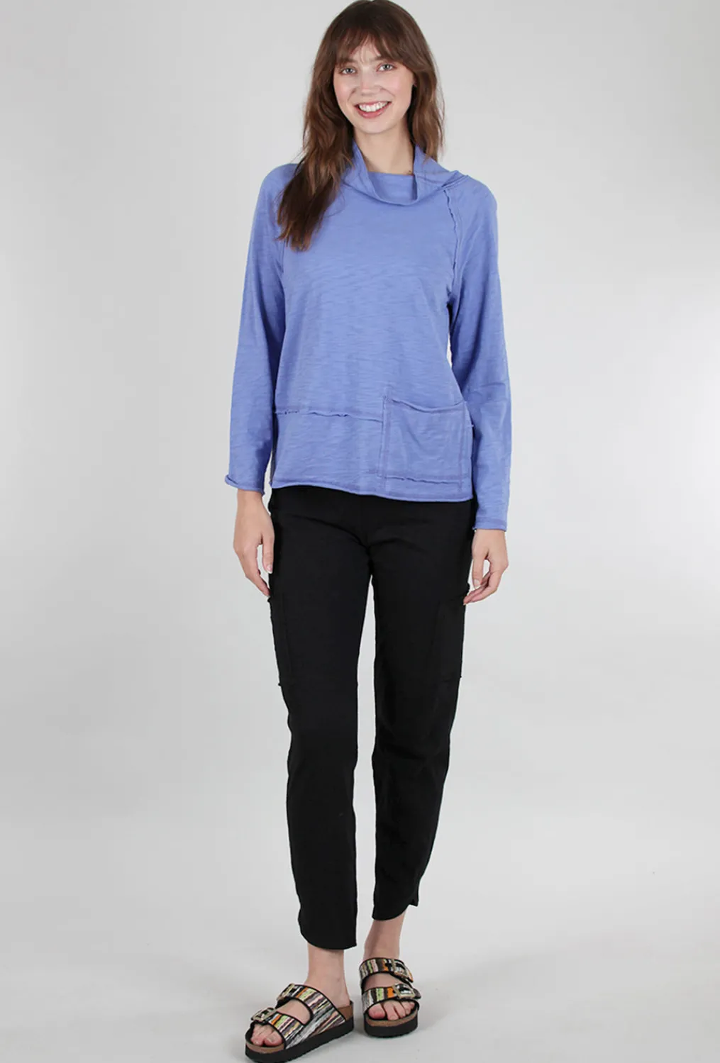 Best Sale Evie Lou Cotton Slub Pocket Pullover, Baja Blue