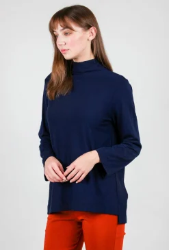 New Evie Lou Cozy Jersey Mock Neck, Navy