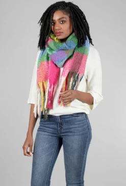 New Evie Lou Crc Scarf, Bright Pink Plaid