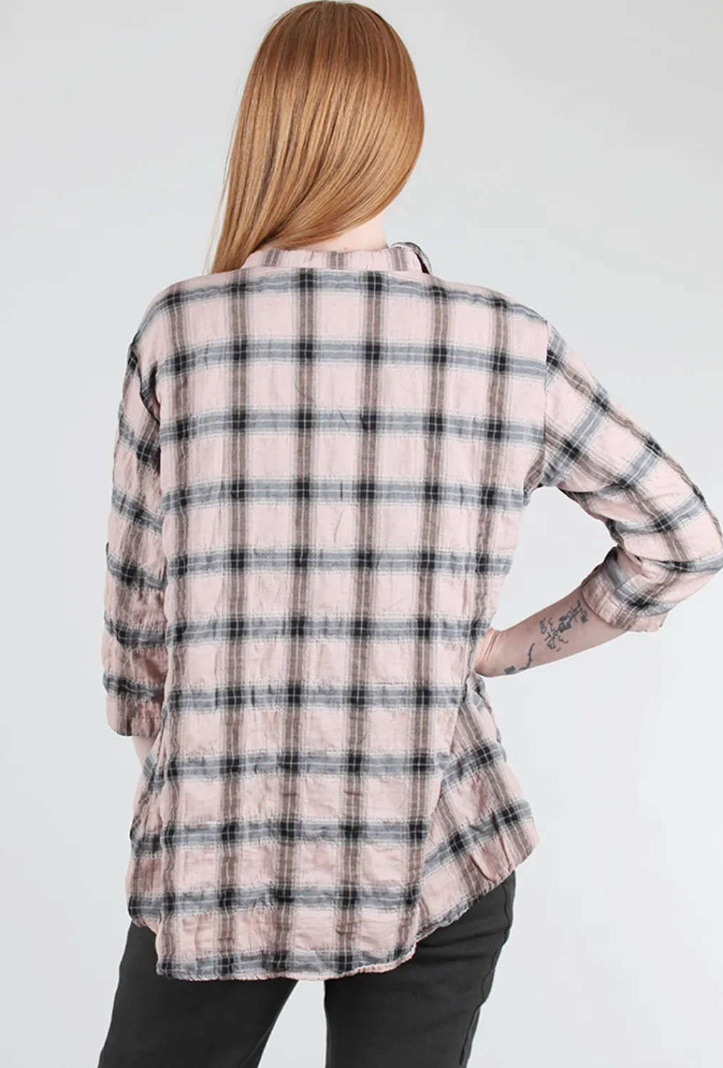 Discount Evie Lou Crinkle Plaid High-Low Shirt, Rosen