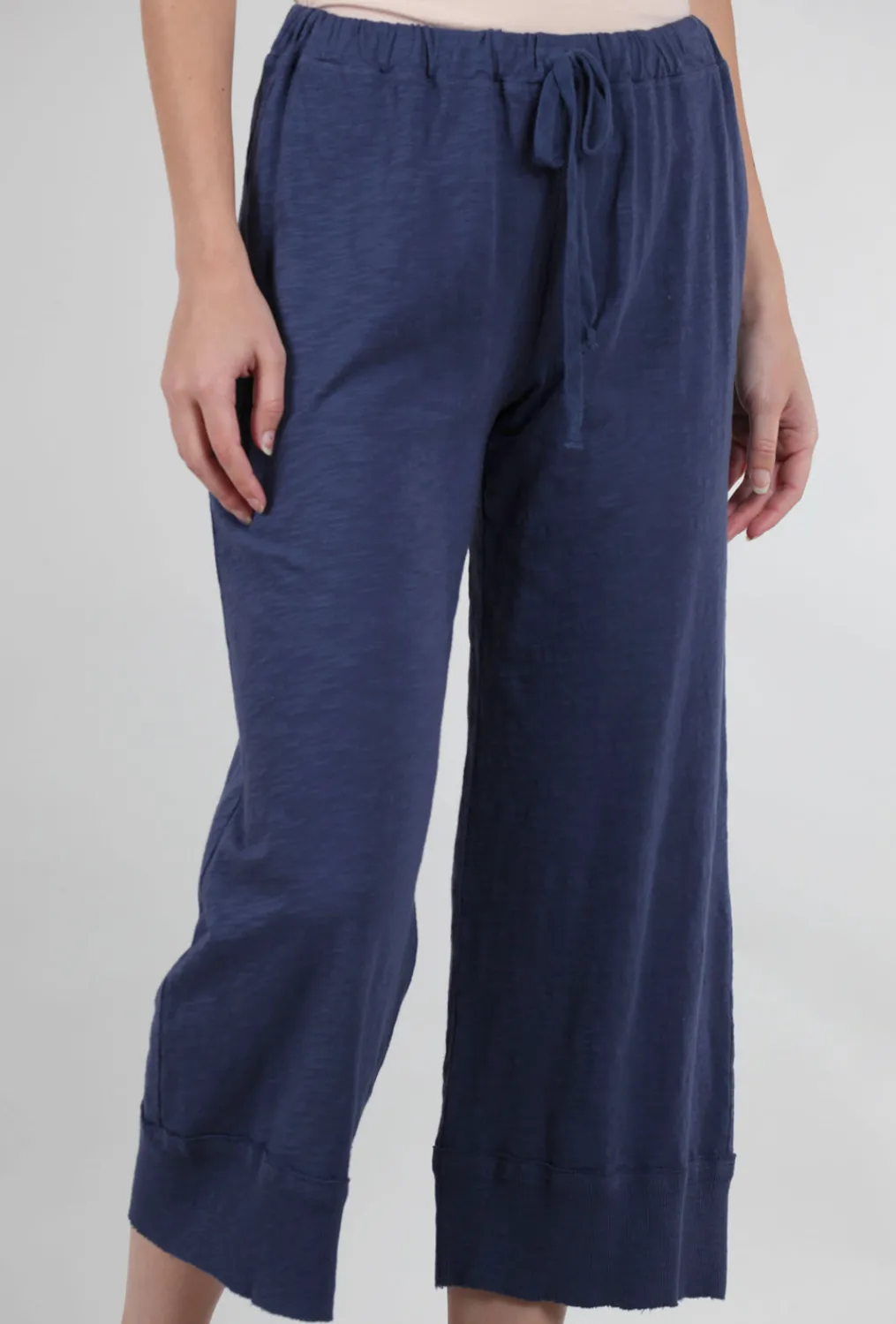 Fashion Evie Lou Crop Drawstring Rib Hem Jogger, Midnight Blue