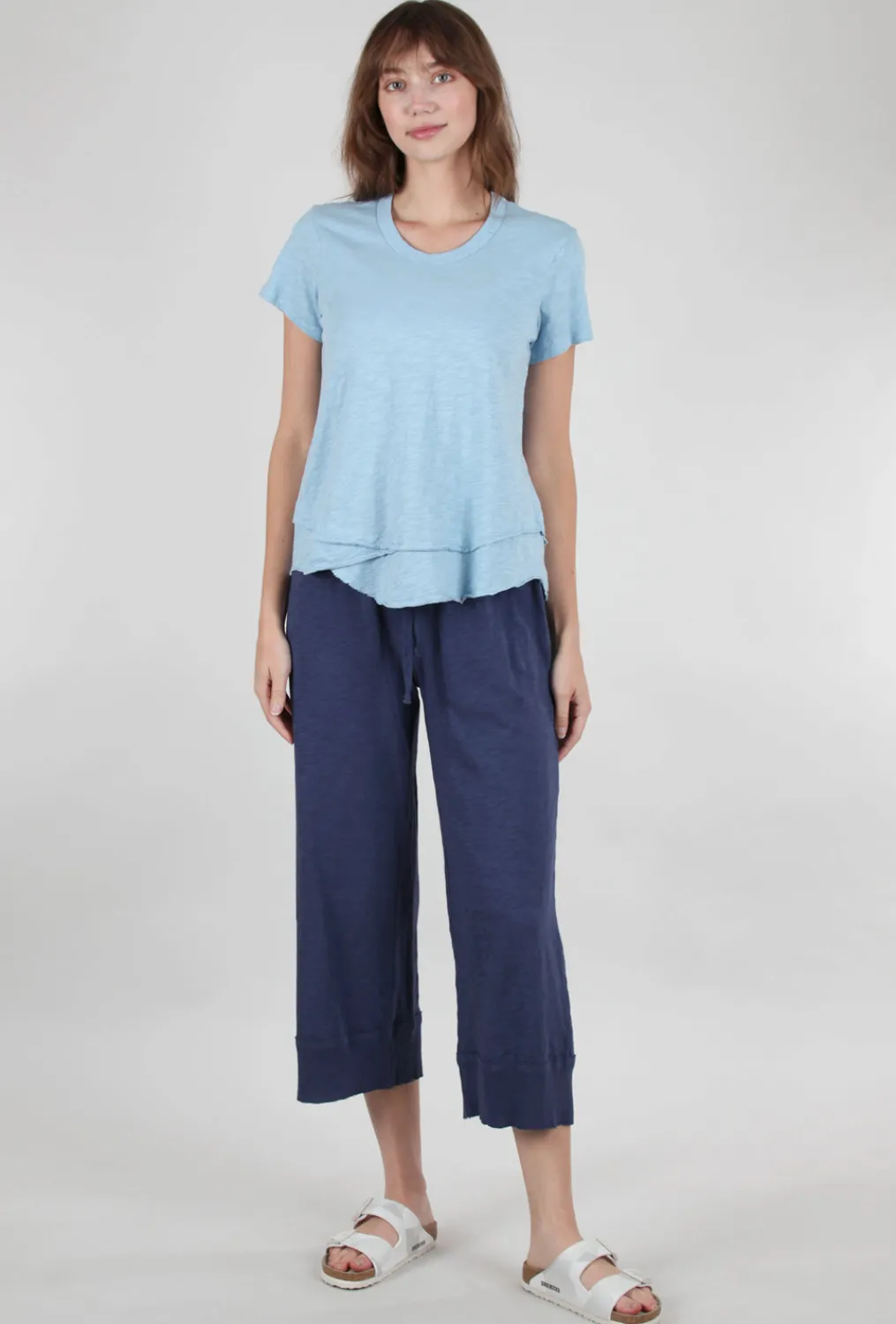 Fashion Evie Lou Crop Drawstring Rib Hem Jogger, Midnight Blue