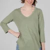 New Evie Lou 3/4 Curved Hem Vee Tee, Forest Fern