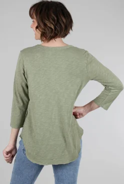 New Evie Lou 3/4 Curved Hem Vee Tee, Forest Fern