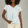 Best Sale Evie Lou Deep V Roll-Sleeve Tee, Baby Blue