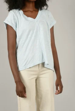 Best Sale Evie Lou Deep V Roll-Sleeve Tee, Baby Blue