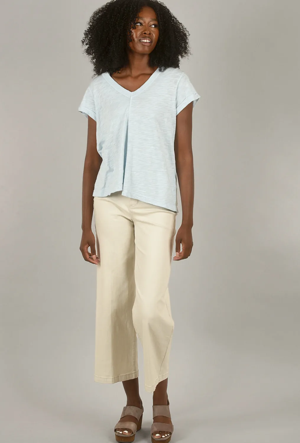 Best Sale Evie Lou Deep V Roll-Sleeve Tee, Baby Blue