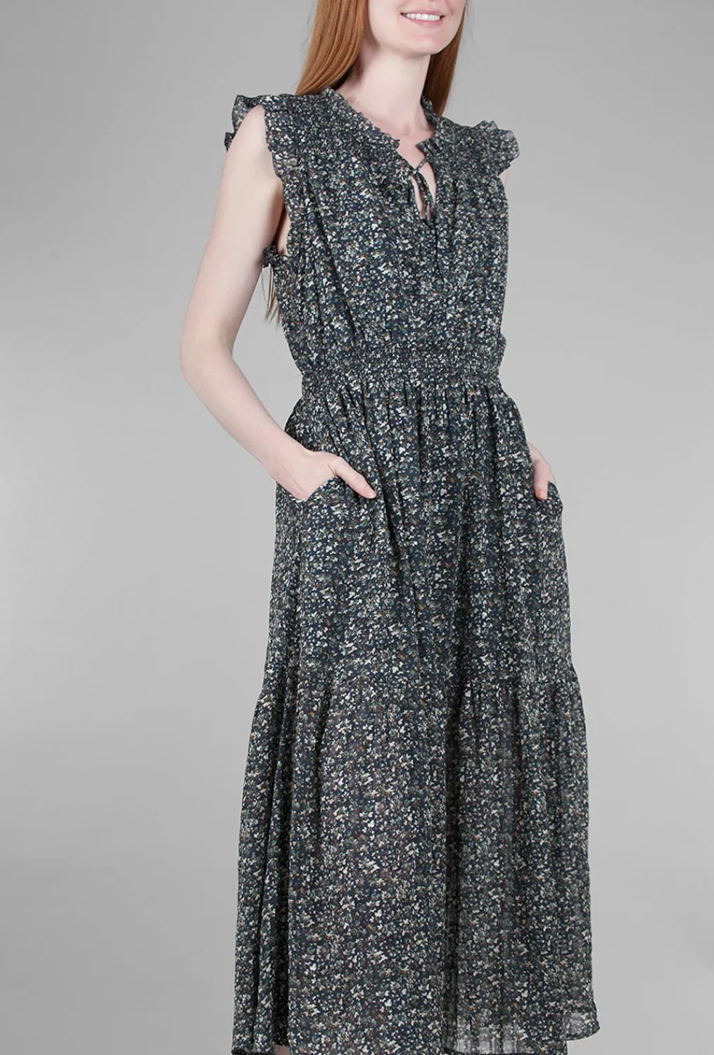 Hot Evie Lou Ditsy Printed Midi Dress, Midnight