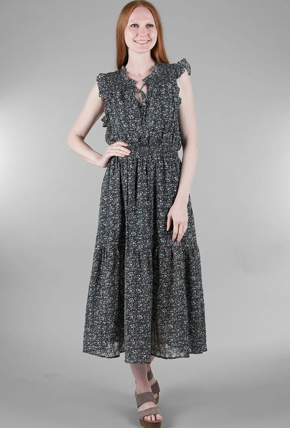Hot Evie Lou Ditsy Printed Midi Dress, Midnight