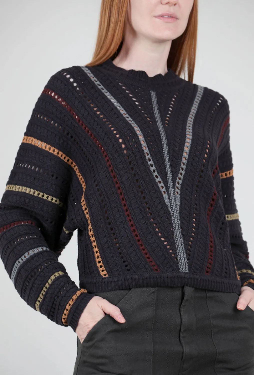 Cheap Evie Lou Dolman Multi-Stripe Sweater, Midnight