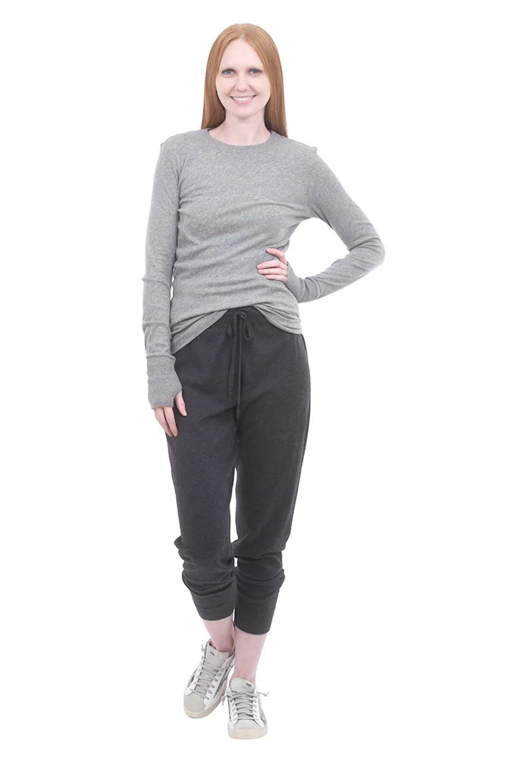 Best Evie Lou Easy Cashmere Cuffed Crew, Smoke