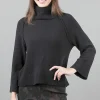 Best Evie Lou Easy Cropped Tneck Sweater, Black