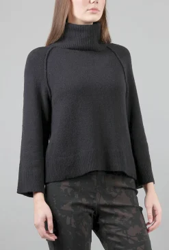 Best Evie Lou Easy Cropped Tneck Sweater, Black