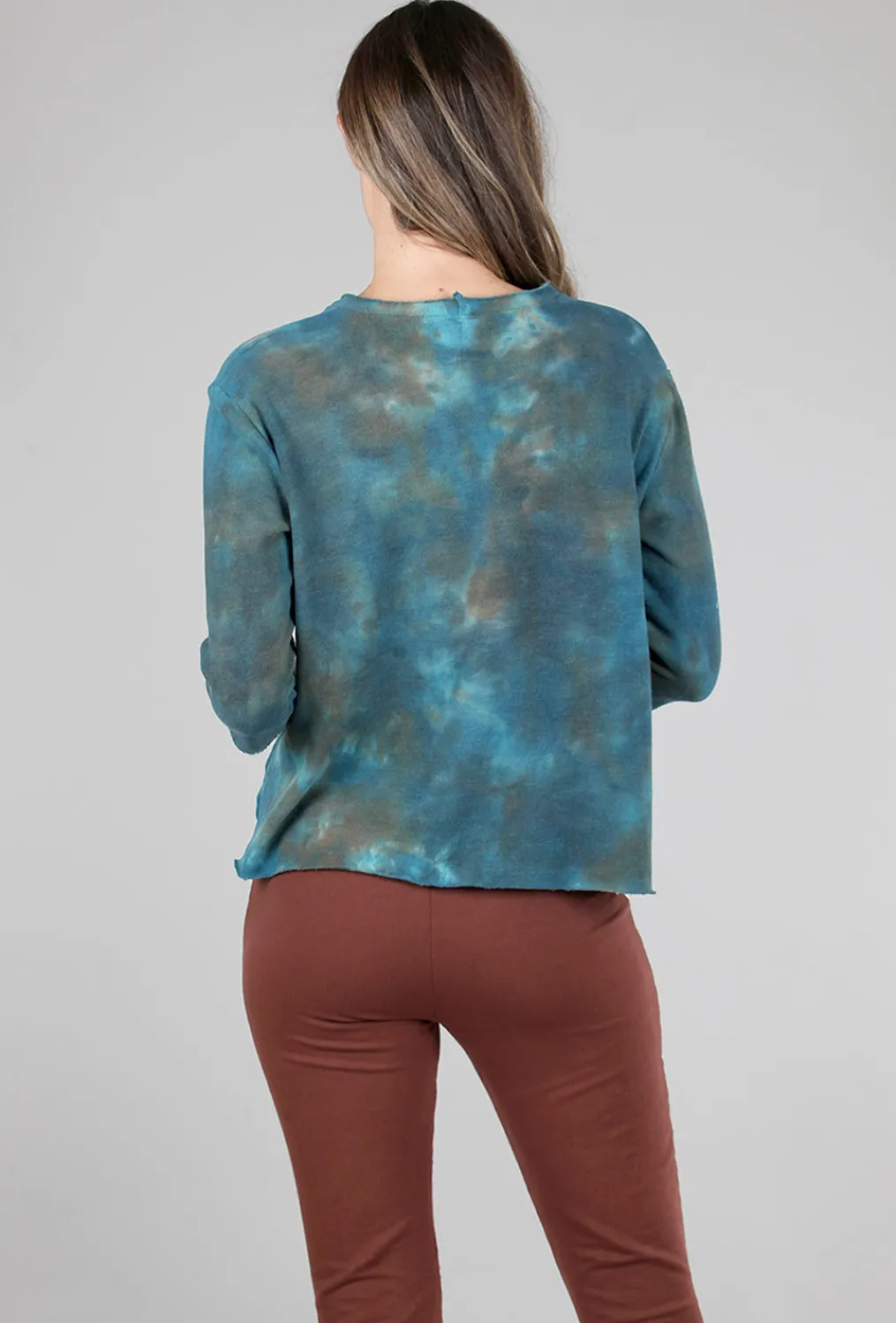 New Evie Lou Elbow Softy Smoosh Dye Pullover, Turq/Khaki