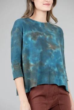New Evie Lou Elbow Softy Smoosh Dye Pullover, Turq/Khaki