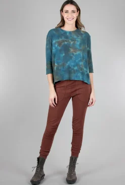 New Evie Lou Elbow Softy Smoosh Dye Pullover, Turq/Khaki