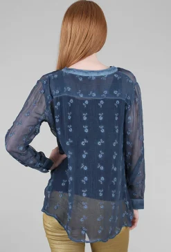 Outlet Evie Lou Embroidery Detail Blouse, Teal Indigo