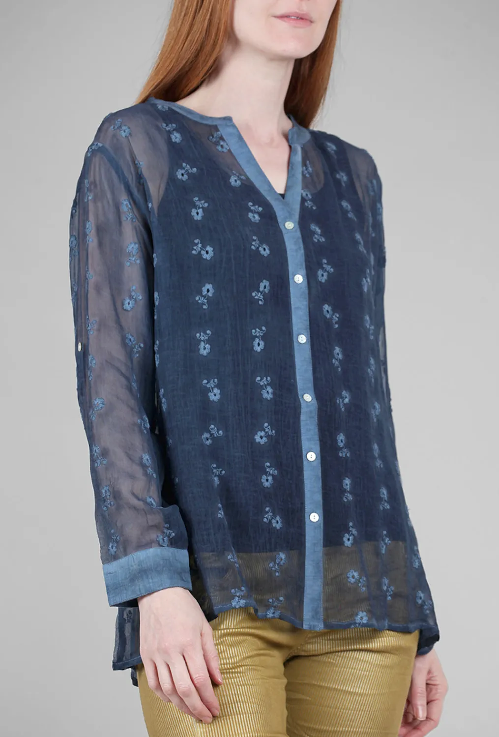 Outlet Evie Lou Embroidery Detail Blouse, Teal Indigo