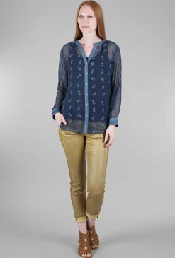 Outlet Evie Lou Embroidery Detail Blouse, Teal Indigo