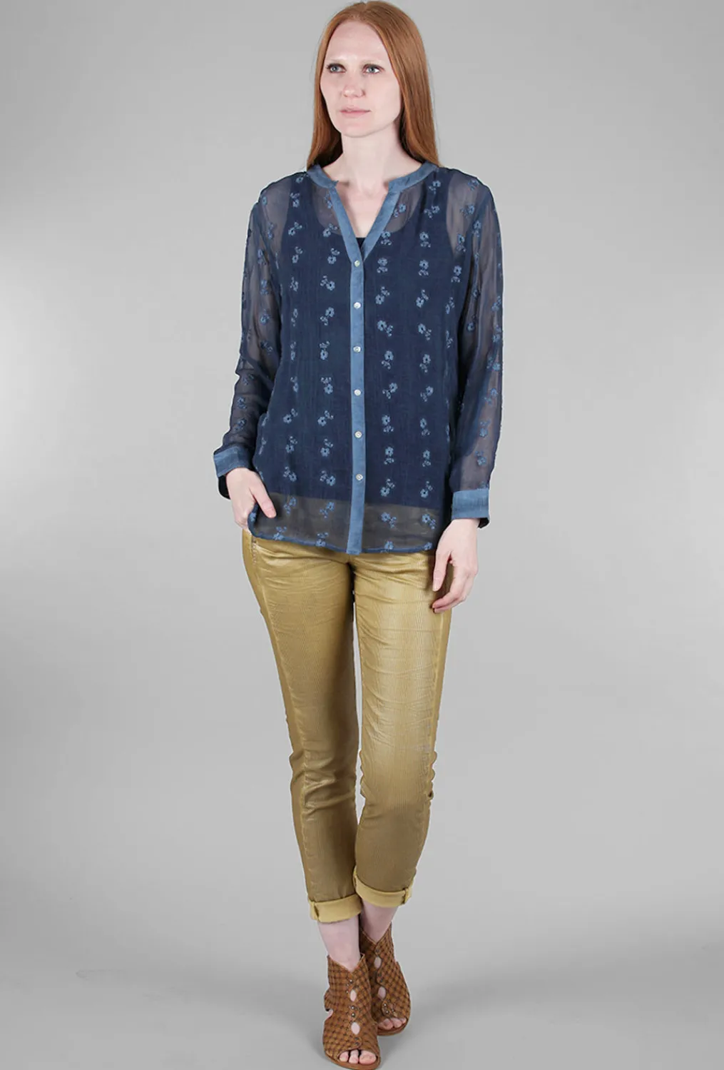 Outlet Evie Lou Embroidery Detail Blouse, Teal Indigo