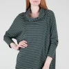 Best Sale Evie Lou Fleece Stripe Swing Cowl Top, Myrtle