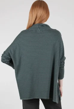 Best Sale Evie Lou Fleece Stripe Swing Cowl Top, Myrtle