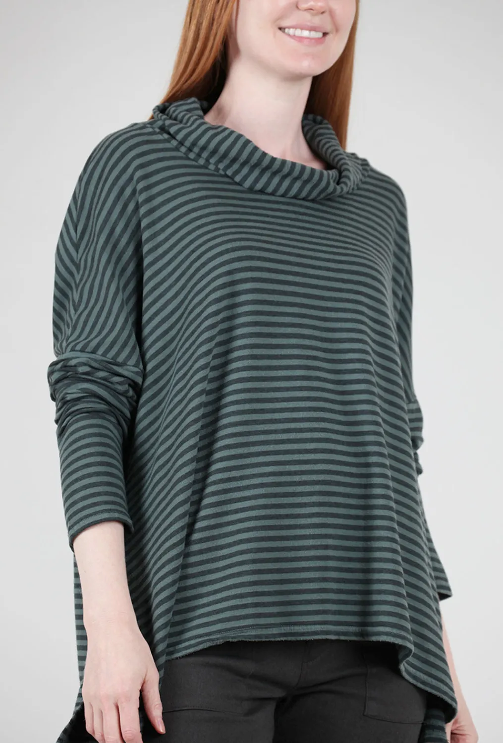 Best Sale Evie Lou Fleece Stripe Swing Cowl Top, Myrtle