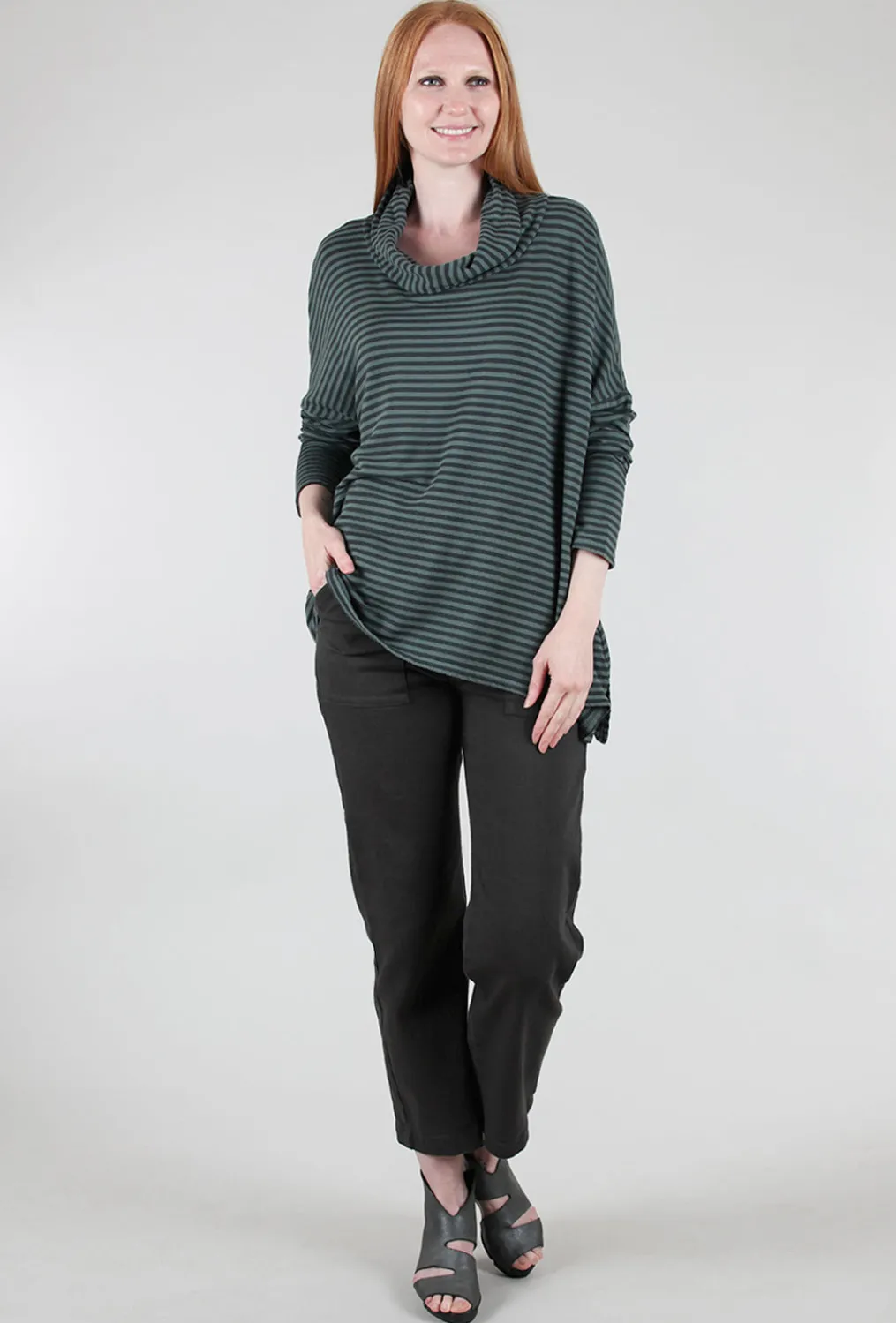 Best Sale Evie Lou Fleece Stripe Swing Cowl Top, Myrtle