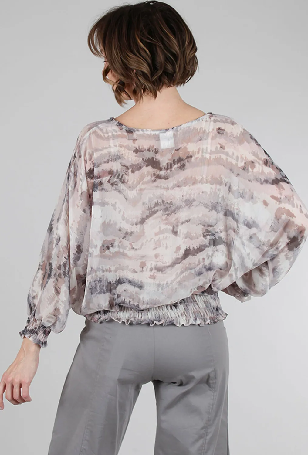 Fashion Evie Lou Floaty Smock Blouse, Taupe Multi