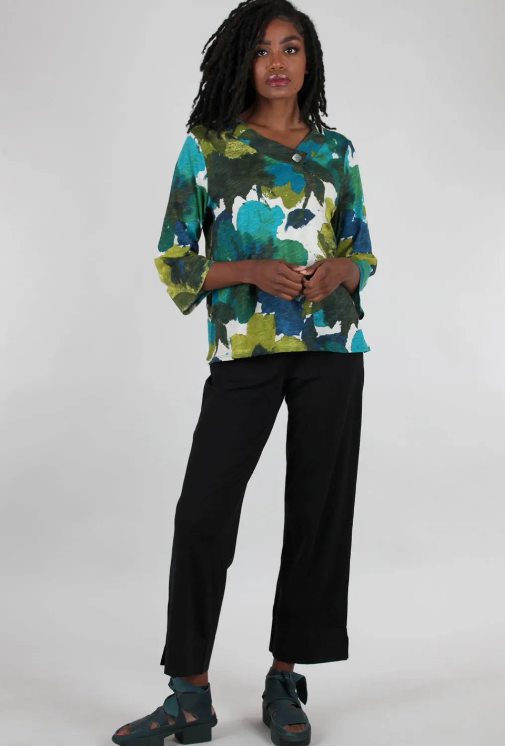Best Sale Evie Lou Floral Crossover Neck Top, Teal