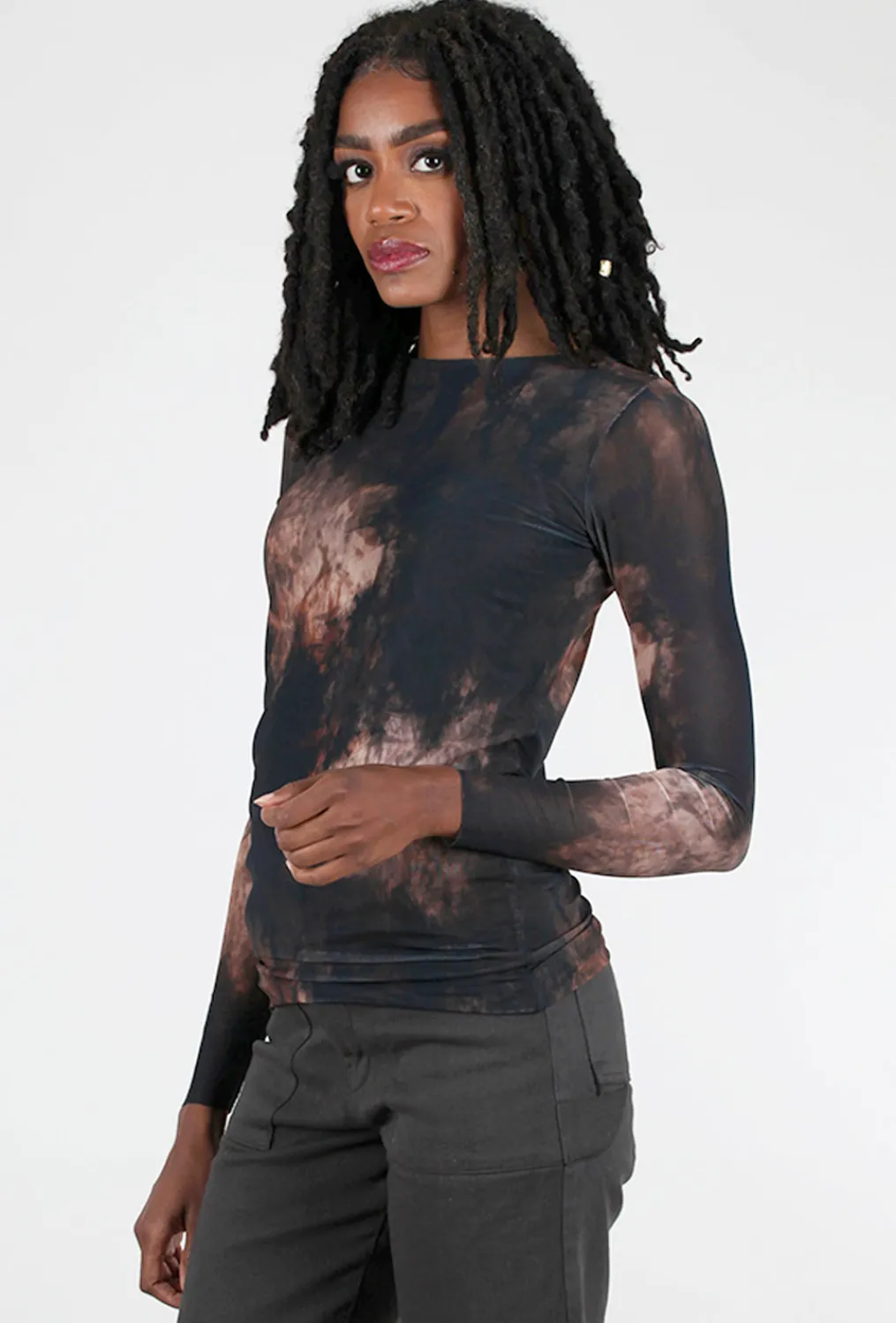 Online Evie Lou Florence Double Sheer Top, Velvet/Earth