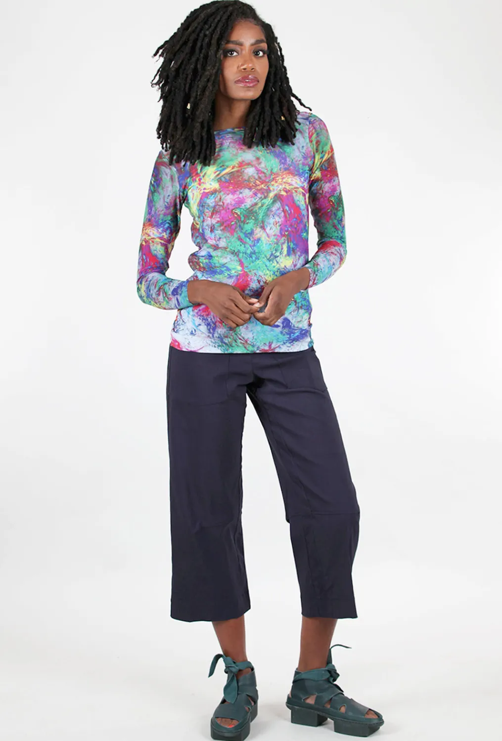 Best Evie Lou Florence Double Sheer Top, Aqua Frenzy