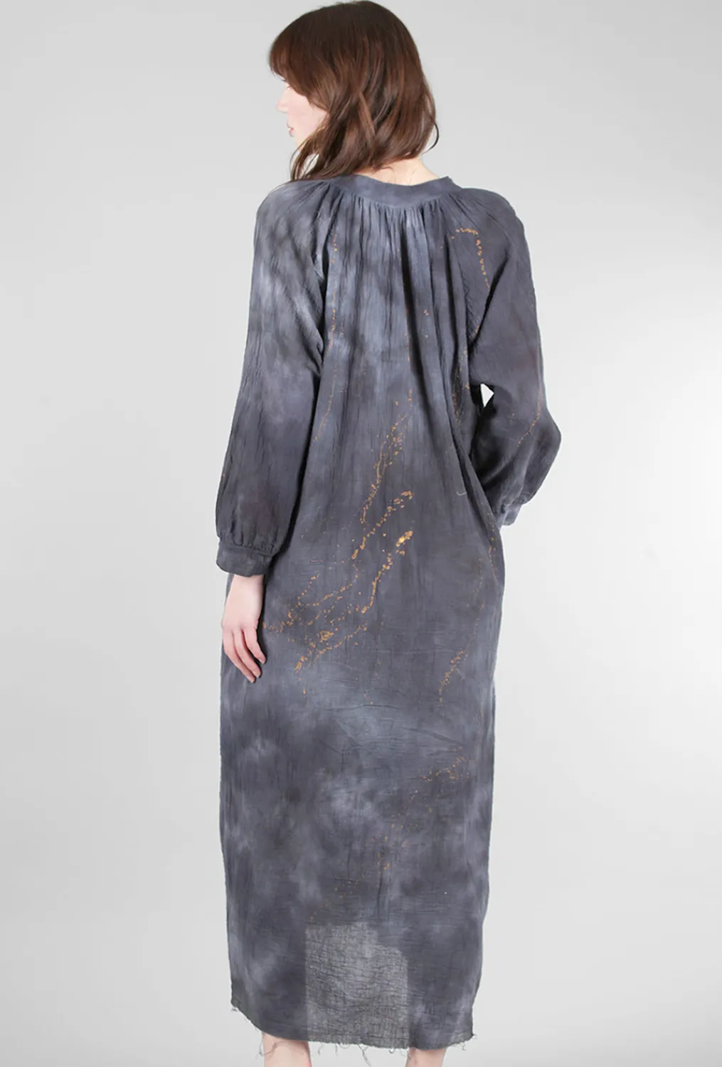 Fashion Evie Lou Gauze Peasant Maxi Dress, Blue/Gold Splatter