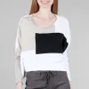 Discount Evie Lou Geometric Crop Sweater, White/Putty/Black