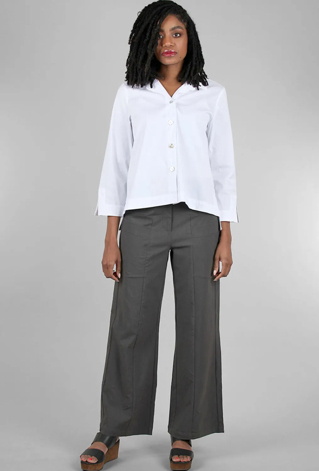 Sale Evie Lou High-Low Swing Shirt, White