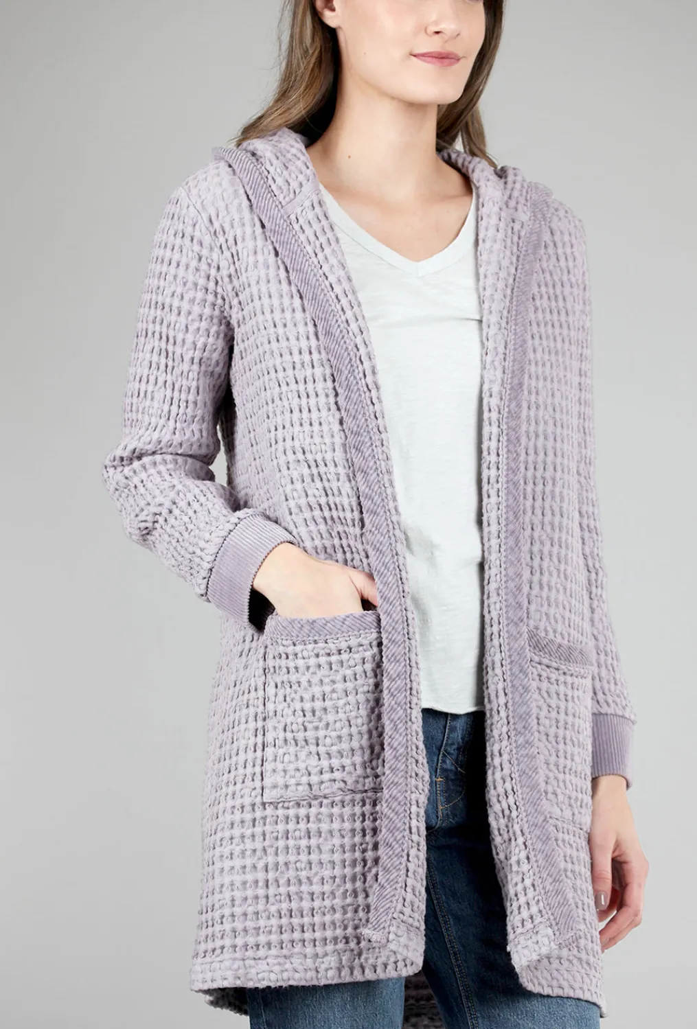Clearance Evie Lou Hooded Waffle Cardie, Driftwood Gray