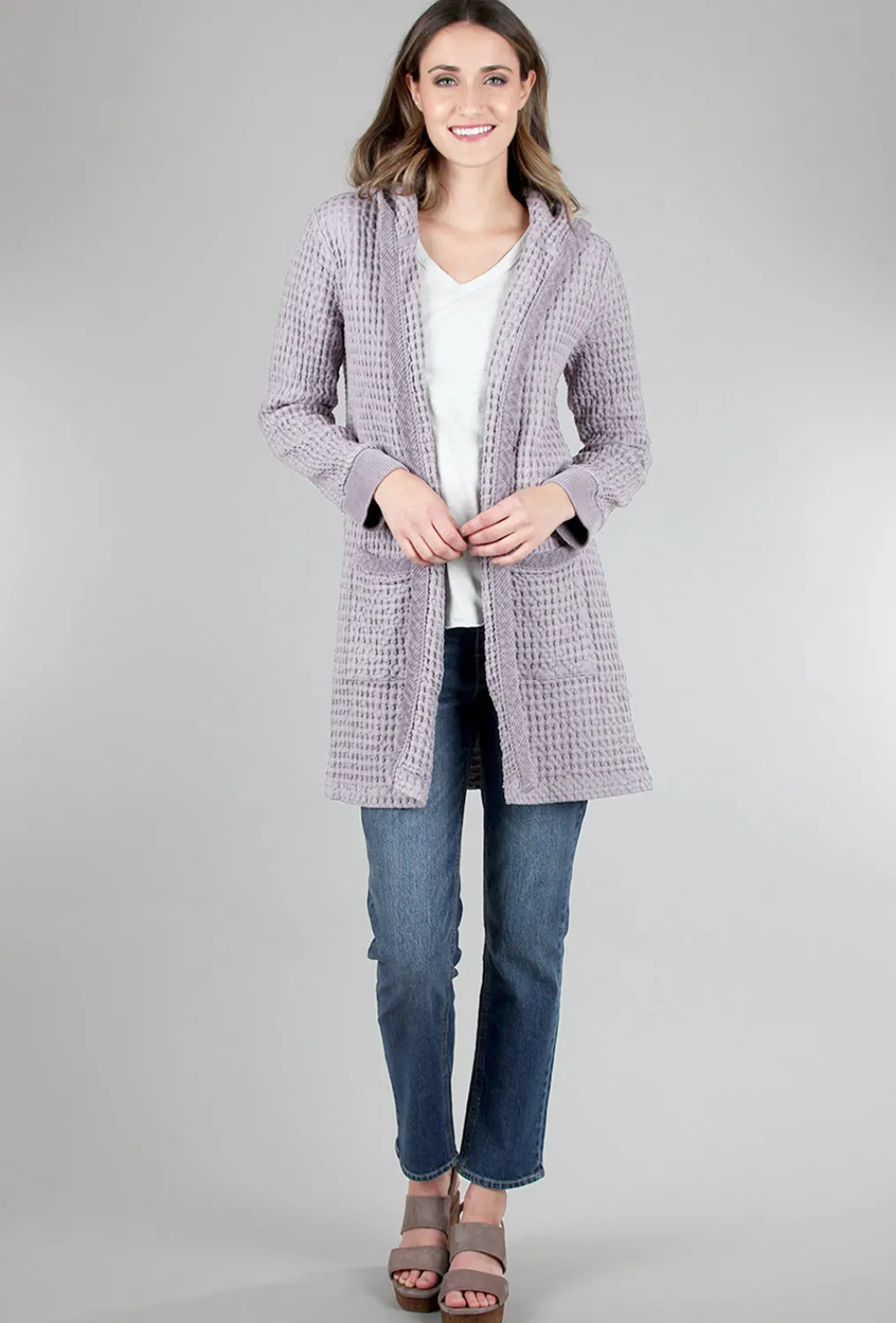 Clearance Evie Lou Hooded Waffle Cardie, Driftwood Gray