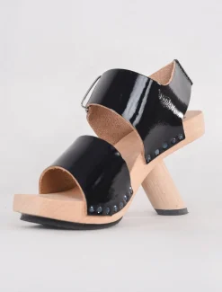 Cheap Evie Lou Hoppla Wood Sandal, Black Patent