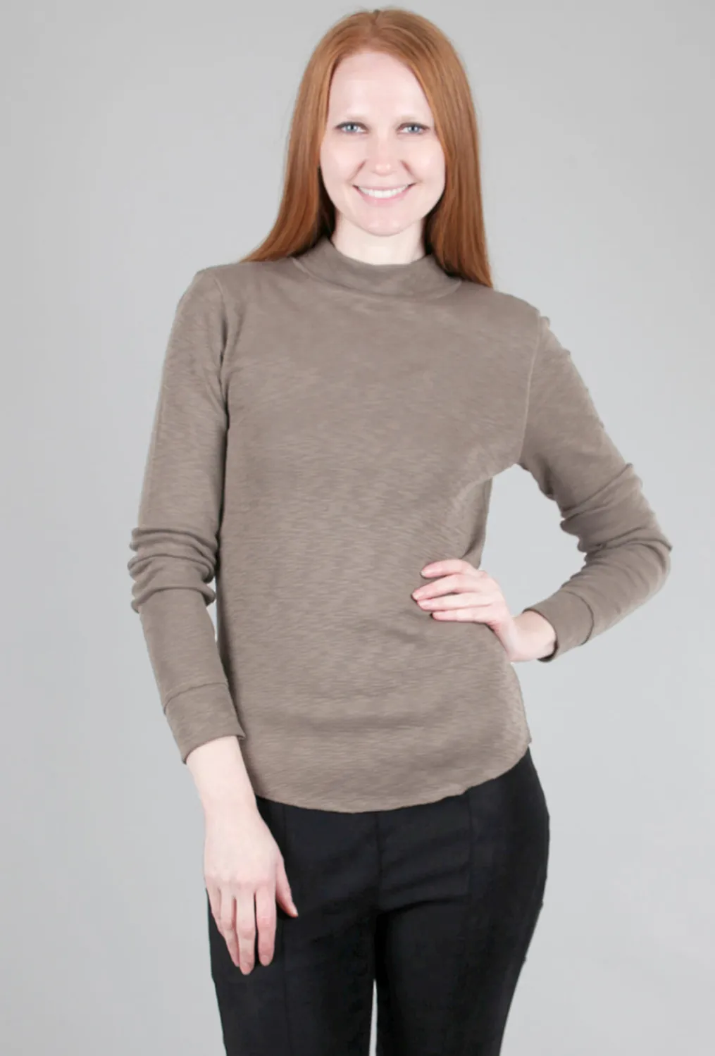 Hot Evie Lou Ideal Mock-Neck Tee, Truffle