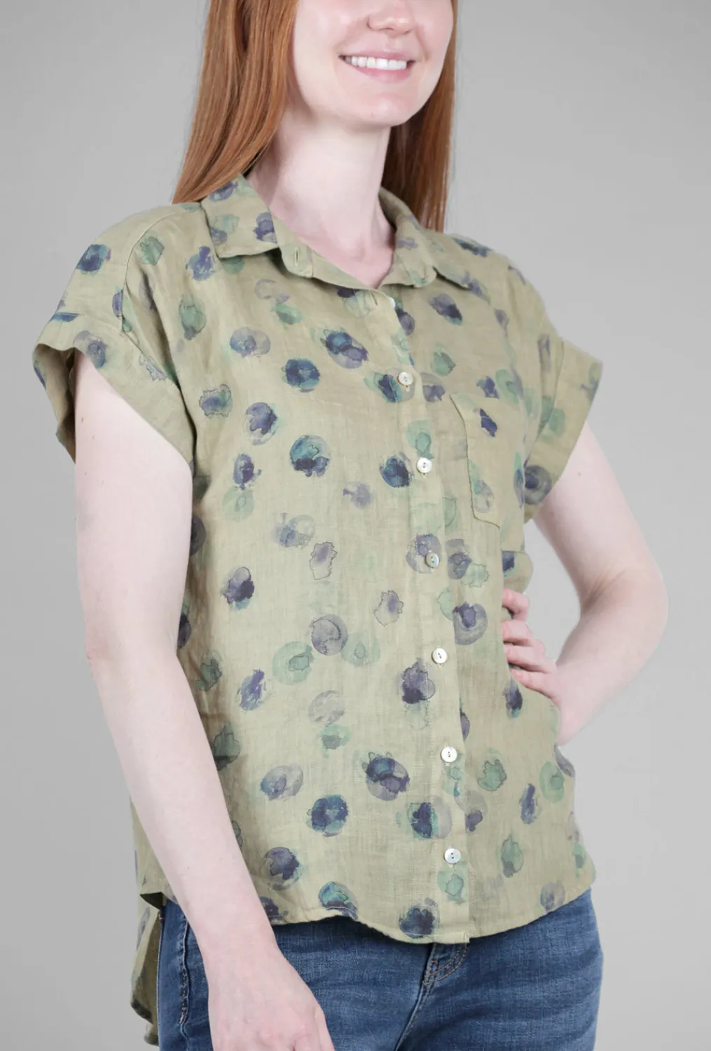 Shop Evie Lou Ink Spot Linen Pocket Shirt, Seaweed