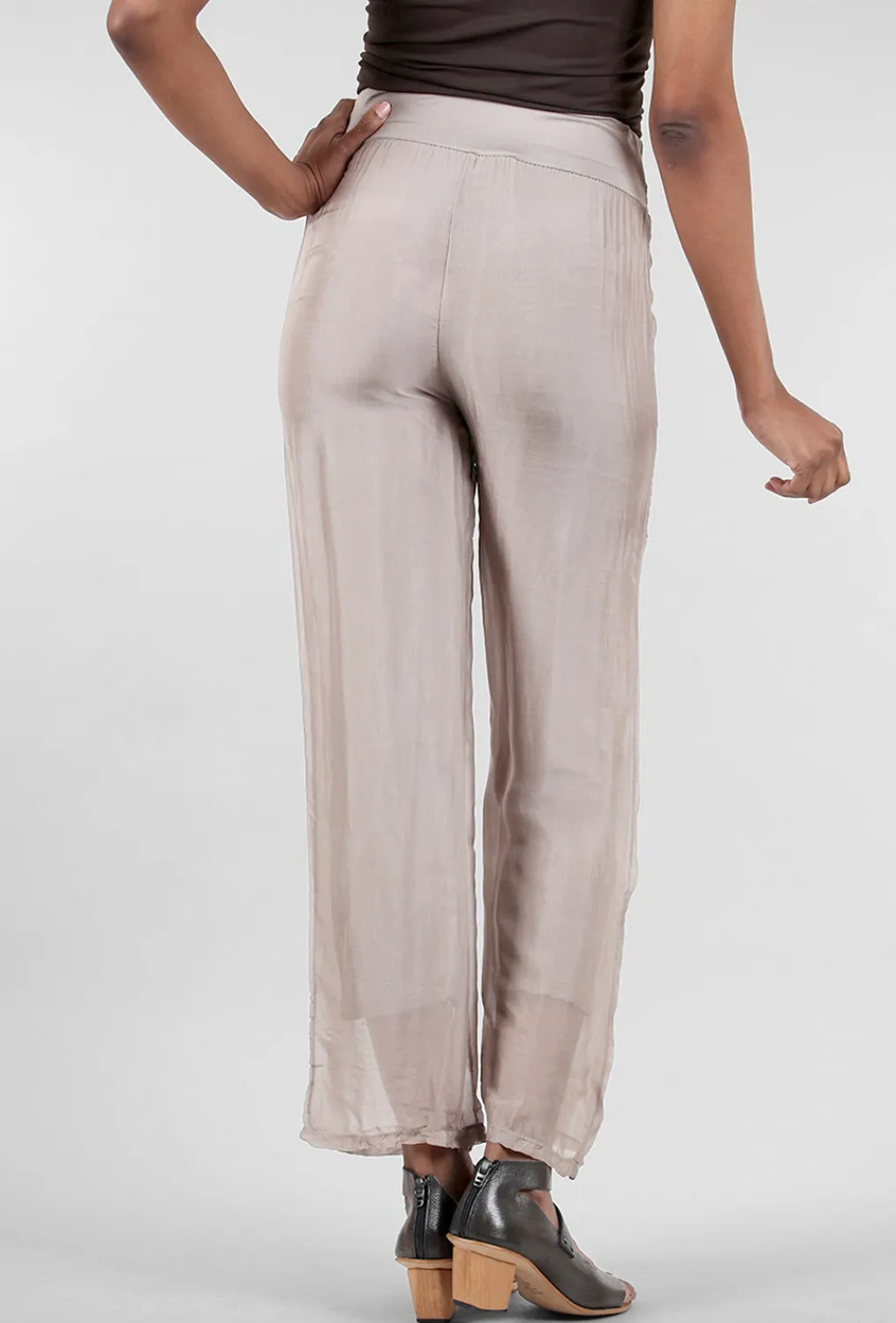 Best Evie Lou Jersey-Lined Silky Pant, Taupe