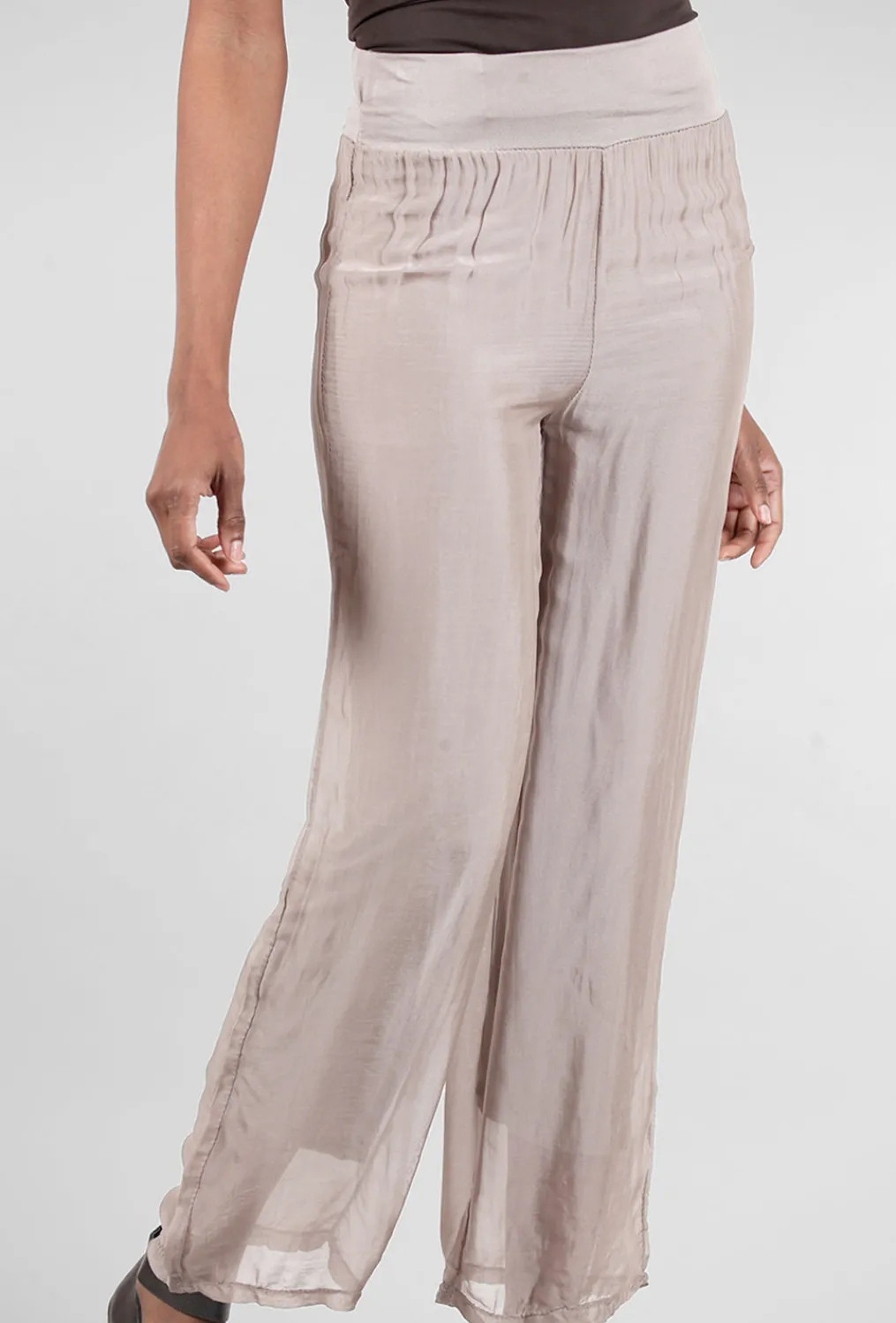 Best Evie Lou Jersey-Lined Silky Pant, Taupe