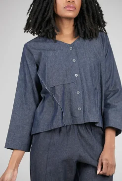Clearance Evie Lou Jolie Denim Cropped Jacket, Blue