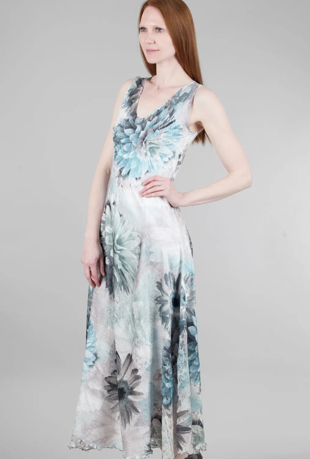 Cheap Evie Lou Laces-Back Long Dress, Aqua/Fountain Bloom