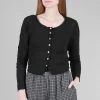 Store Evie Lou Linen Knit Cropped Cardie, Black
