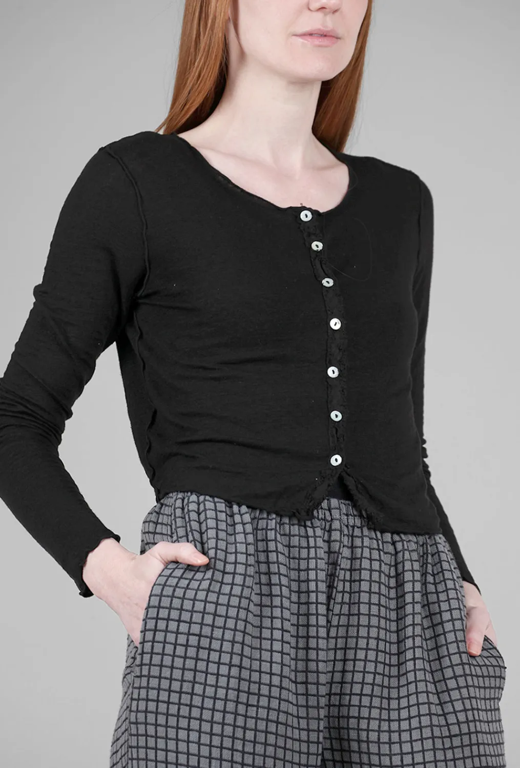 Store Evie Lou Linen Knit Cropped Cardie, Black