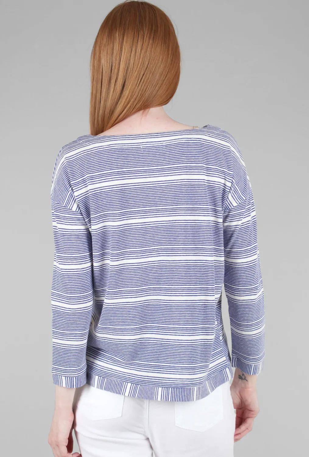 Best Sale Evie Lou Linen Knit Stripe Boatneck Tee, Royal