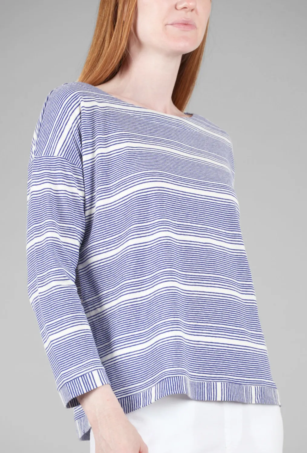 Best Sale Evie Lou Linen Knit Stripe Boatneck Tee, Royal