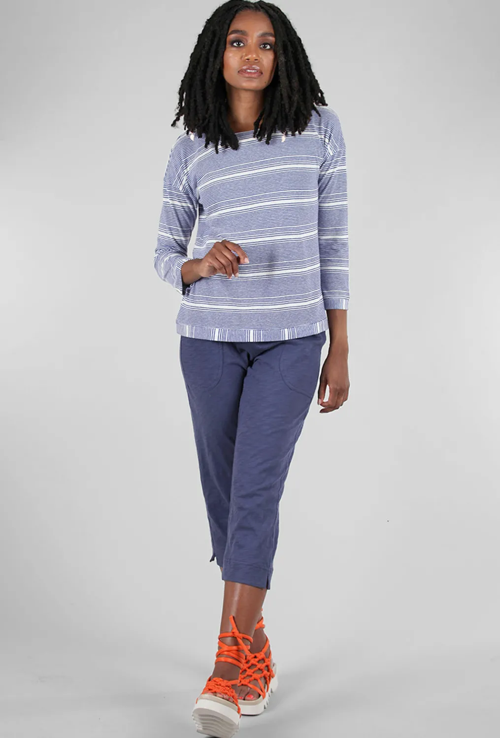 Best Sale Evie Lou Linen Knit Stripe Boatneck Tee, Royal