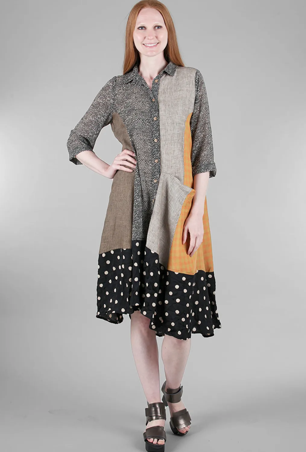 Online Evie Lou Linen Mix Shirt Dress, Rust Multi